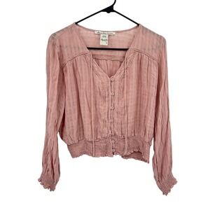 Boho Smocked Peasant Blouse L Dusty Rose Romantic Cottagecore American Rag Cie